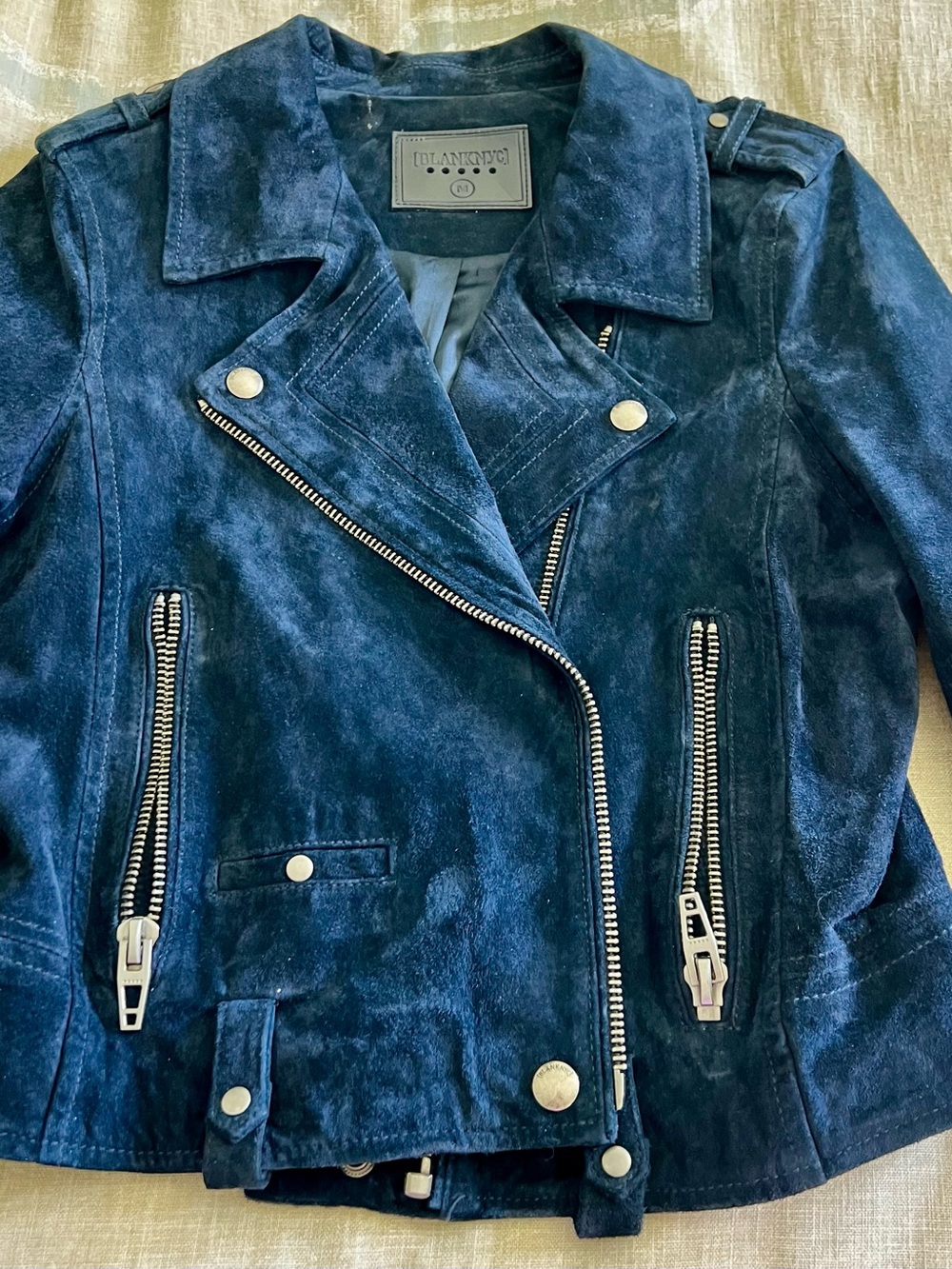 Blue Suede Motorcycle Jacket By BLANKNYC  Size M